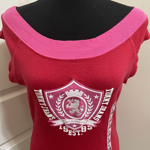 Vintage Tommy Jeans Crest Lion Shirt Red Boat Neck Large NWT RARE Y2K Deadstock - Picture 4 of 8